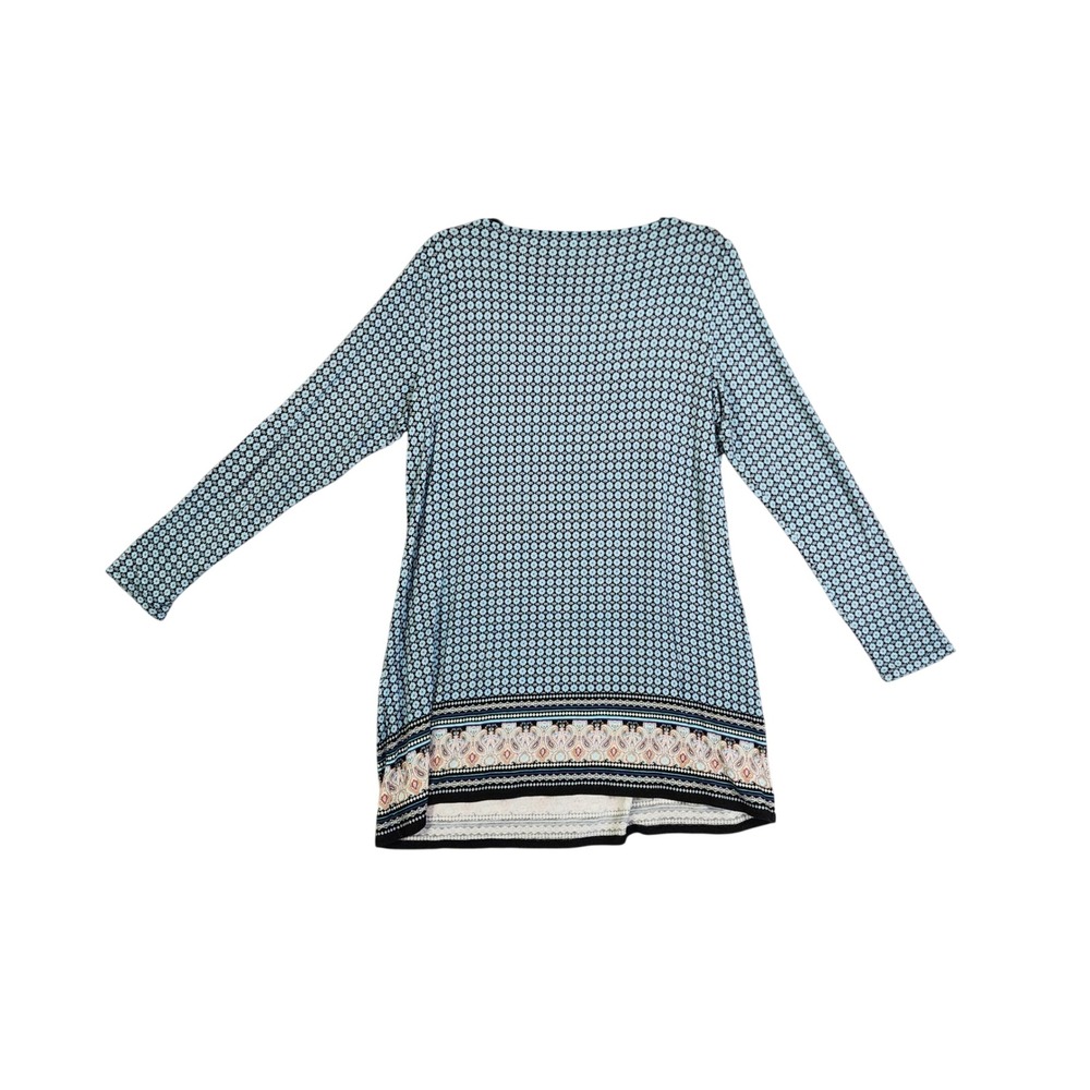 J Jill Womens Long Sleeve Jersey Knit Tunic‎ Size Medium Blue Paisley Medallion - Picture 3 of 11